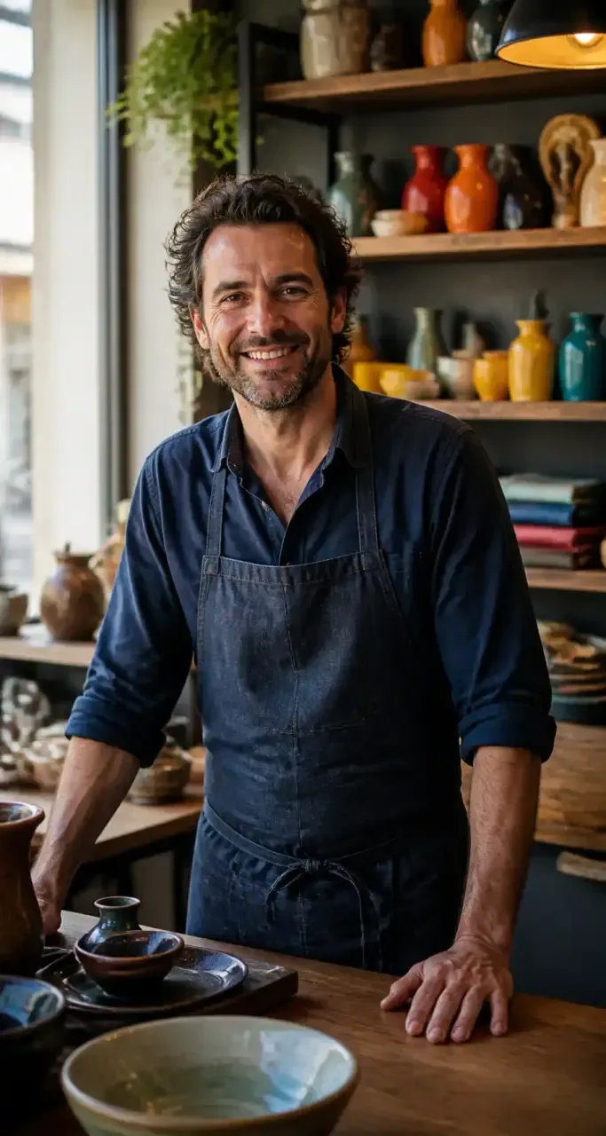 Commerçant dans sa boutique artisanale à Reims