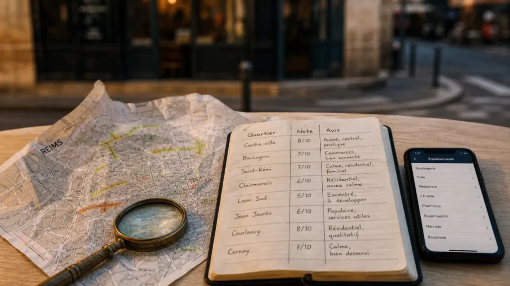 Commerces Reims par quartier : carte et liste de boutiques