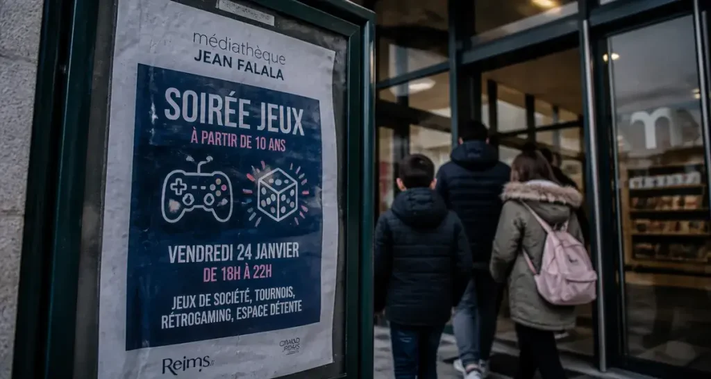 Culture reims : médiathèque à Reims, entrée avec familles et ados