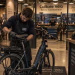 Culture velo reims à Cormontreuil : conseiller ajuste un vélo en atelier, retrait rapide