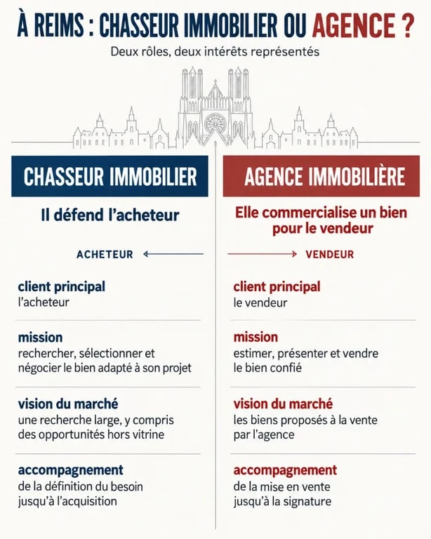 Comparaison entre chasseur immobilier à Reims et agence immobilière