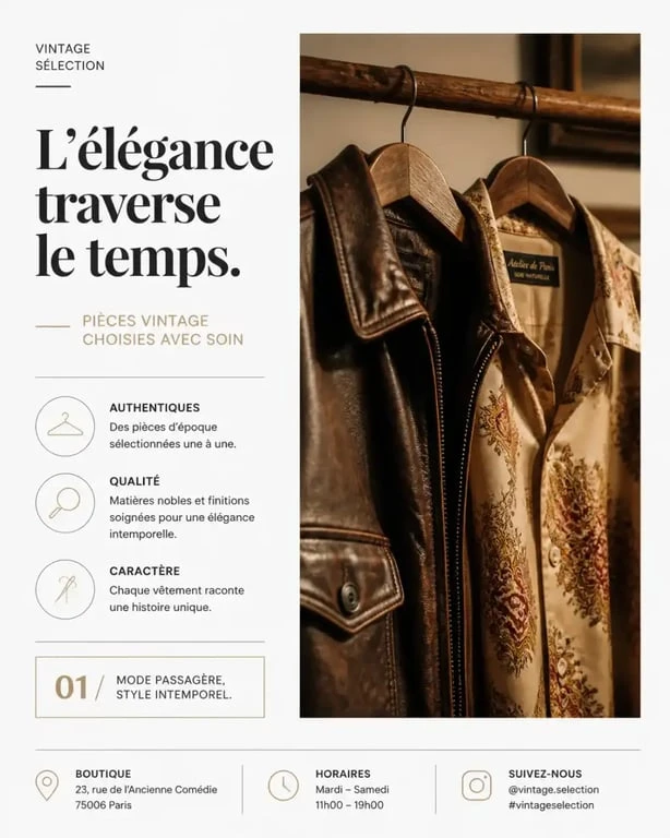 Sélection de vêtements vintage et seconde main dans une friperie à Reims