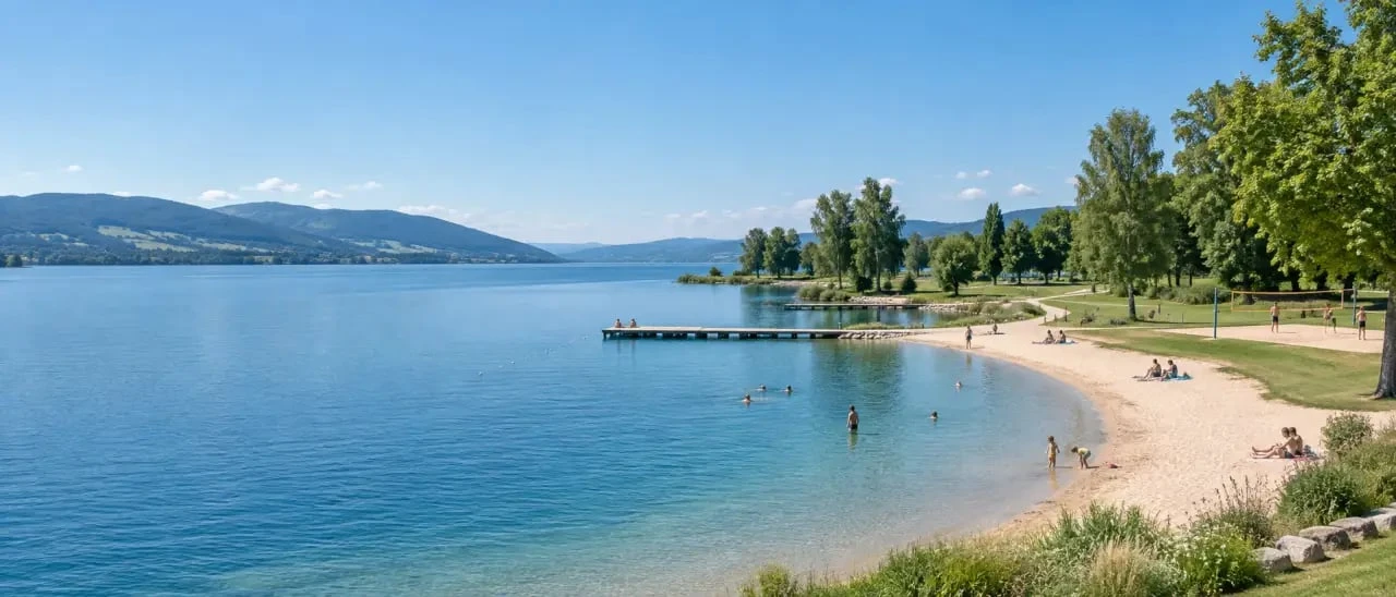 Reims lac : plage aménagée au bord d’un lac près de Reims