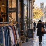 Reims magasins vetements : vitrine boutique vêtements et passants