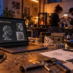 saint ex culture numérique reims : table câbles, ordinateur et imprimante 3D en tiers-lieu de création