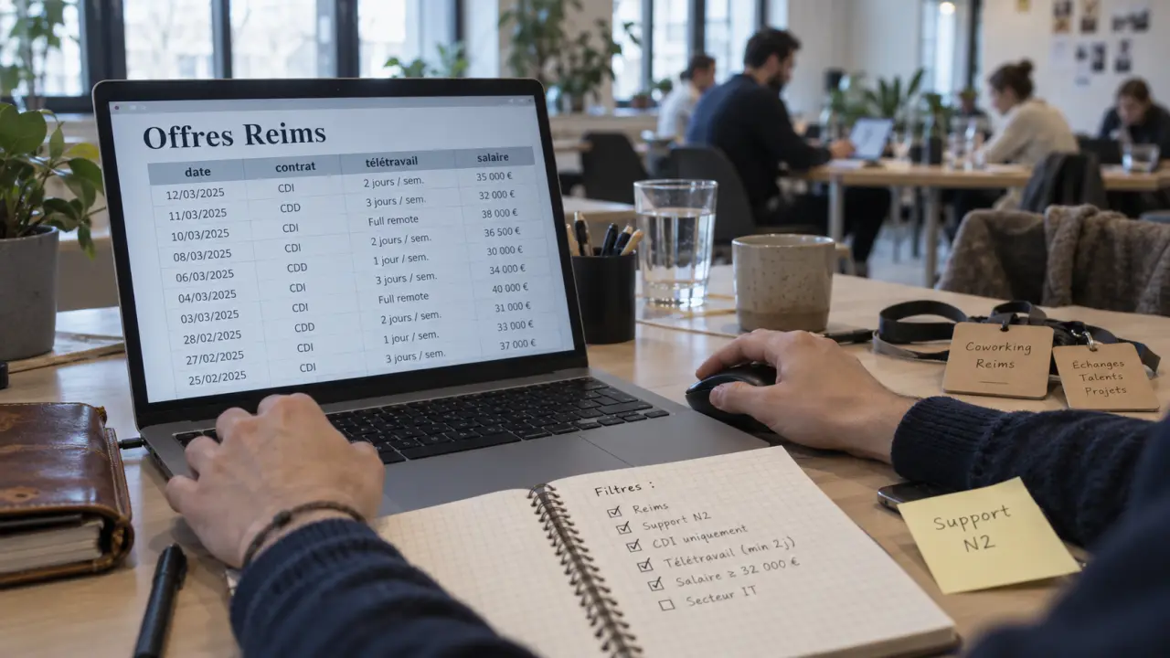 Emploi reims informatique : main sur clavier, offres Reims, filtres contrat et télétravail