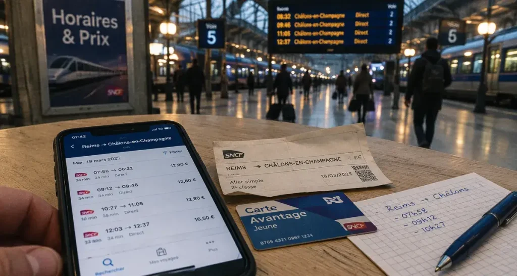 Train Reims–Châlons-en-Champagne : horaires, billets dès 6 € et vérifications avant l’achat